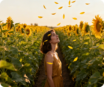 Woman standing in sunflower field symbolizing emotional wellness